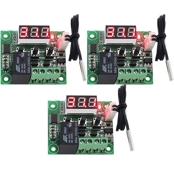 LIANHATA Temperature Heat Sensor Switch W1209 Set of 3 -50~110℃ Waterproof Sensor Probe DC 12V Thermostat ±0.1℃ High Precision Heating Cooling Control Switch Digital Temperature Controller