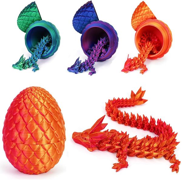 3D Printed Dragon Eggs with Dragon Inside: Crystal Dragon Egg Fidget Toy, 3D Dragon Eggs with Dragon Inside Fidget, 3D Printed Dragon Egg Fidget Executive Desk Toy for Gifts, Home Office Decor