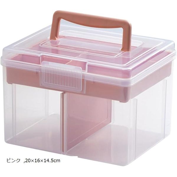 Medicine box, first aid box, storage, stylish, large capacity, transparent, multi-functional storage case, clear, 20x16x14.5cm (pink, 20x16x14.5cm)