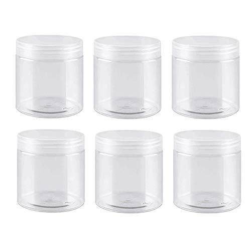 6PCS 200ML 1OZ Empty Refillable Transparent Plastic Cream Bottle with Clear Screw Lid Portable Cosmetic Make Up Sample Storage Container Jar Holder for Mask Lotion Lip Balm Eye Cream