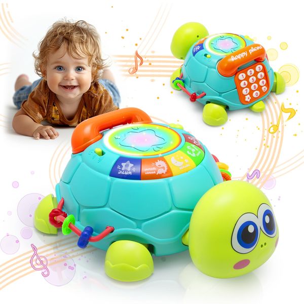 VoMii Musical Turtle Baby Toys 6 to 12 Months, Infant Crawling Tummy Time Development Toys, Light up Music Toys for 7 8 9 10 11 Months Old, Christmas Birthday Gifts for 1-2 Year Old Boy Girl