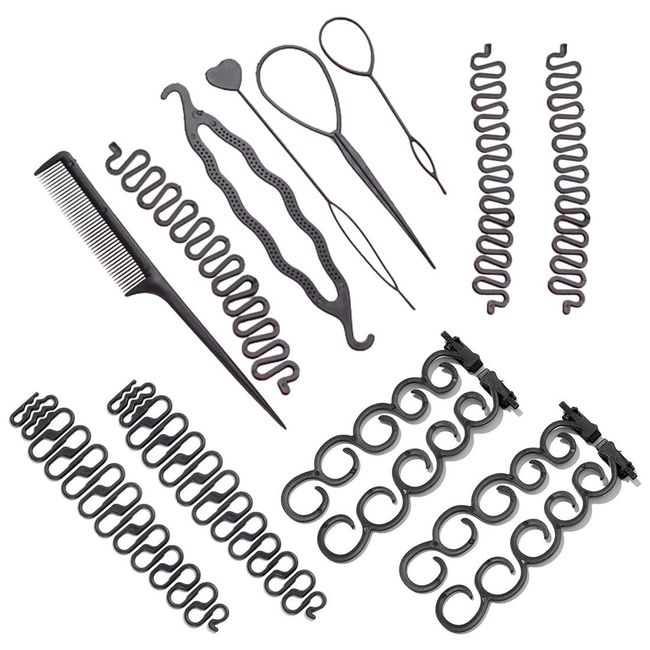 EODKSE 12 pcs Haare Frisuren Hilfe Set, Haar Zubehör DIY Kit,Knotenringe für Haarstyling, Haargeflecht Werkzeug für Mädchen, Dutt Bun Frisur Maker Werkzeug, Hair Braid Tools