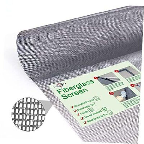 Fiberglass Window Screen Mesh Replacement,  100x100cm (39.37x39.37 Inches) Gray