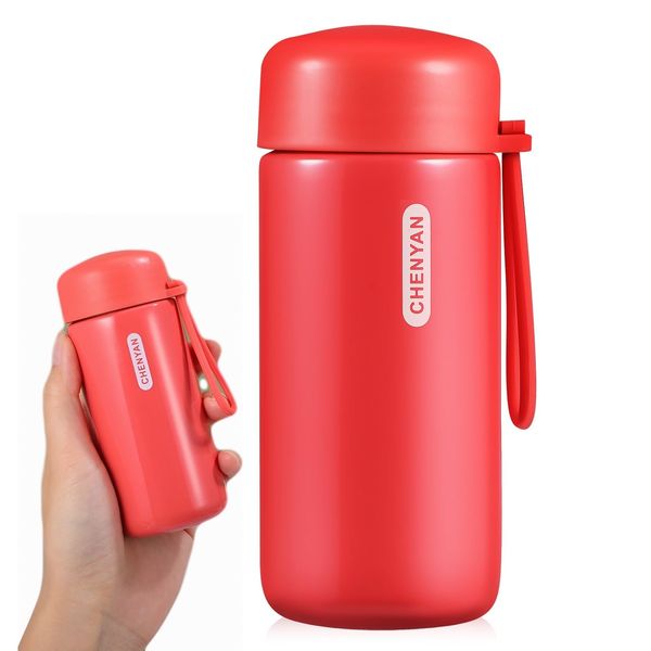 Cabilock Small Flask Mini Water Bottle 150ml 304 Stainless Steel Water Bottle Double Wall Vacuum Insulation Travel Flask with Carry Handle for Hot Cold Drinks (Red)