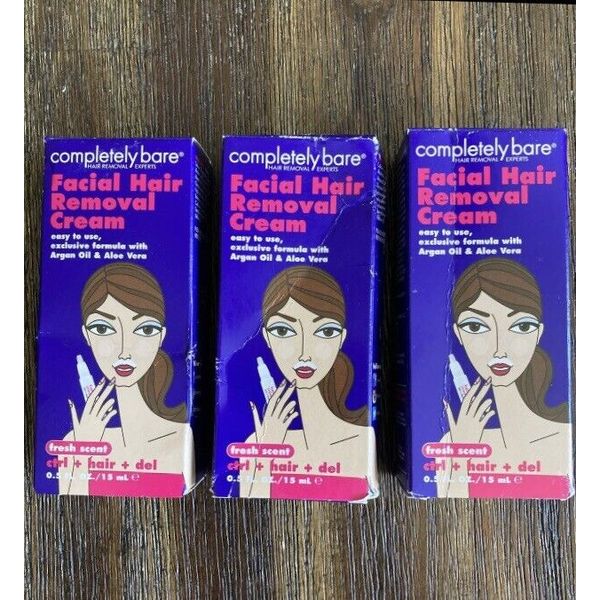 Completely Bare Facial Hair Removal Cream Fresh Scent 0.5oz Lot of 3 NEW