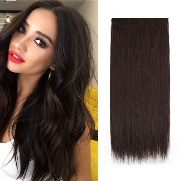 26 Inch One Piece 5 Clips Matte Material Hair Extension Straight Clip In Hairpiece Synthetic For Women Beauty, Medium Brown