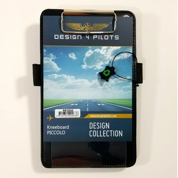 DESIGN 4 PILOTS® Compact Pilot's Kneeboard — Black Eco-Leather w/ Elastic Strap