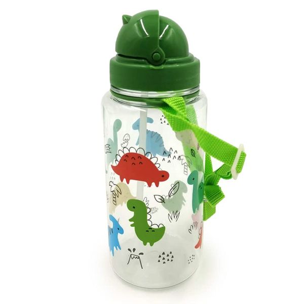 Puckator SPBOT01 450ml Children's Reusable Shatterproof Water Bottle with Flip Straw - Dinosauria Jr