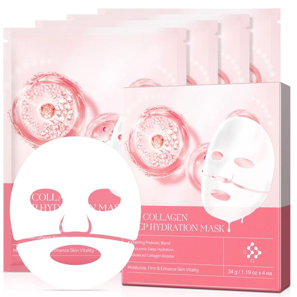 NTSNWFWX Collagen Face Mask Overnight,Collagen Deep Hydration Mask,Collagen Mask,Moisturize,Firm and Enhance Skin Vitality,4 Count