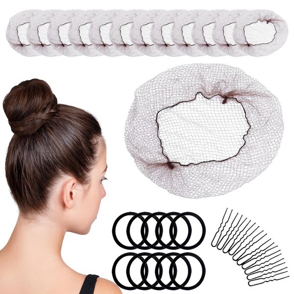 44 Stück Haar-Dekoration Zubehör, Haarnetze Elastische, Unsichtbare Haarnetze, Donut Hair Bun für Haarstyling mit 10 Haarnadeln 10 Knotenringe, Für Balletttanz,Dance, Chef, Nurse(brown).