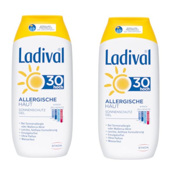 Ladival Allergische Haut Sonnenschutz Gel Doppelpack LSF 30 2x 200ml – wasserfestes, parfum- und konservierungsmittelfreies Sonnengel bei Sonnenallergie und Mallorca Akne