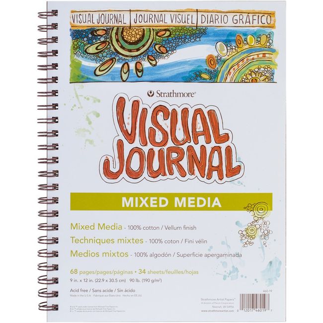 Strathmore 460-19 500 Series Visual Mixed Media Journal, Vellum, 9"x12", White, 34 Sheets