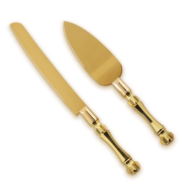 Homi styles Gold Wedding Cake knife and Server Set | Elegant Gold Color Premium 420 Stainless Steel plated Blades | Cake & Pie Serving Set for Wedding Cake, Birthdays, Anniversaries, Parties