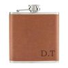 Personalised Custom Initials 6oz PU Leather Hip Flask Tan