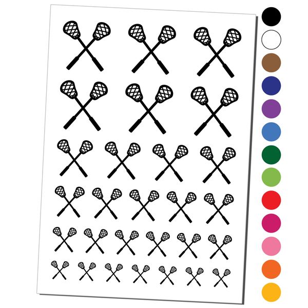 Crossed Lacrosse Sticks Temporary Tattoo Water Resistant Fake Body Art Set Collection - Black (One Sheet)