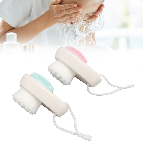 2 Pcs Facial Cleansing Brush, Double Sided Silicone Manual Cleansing Brush Face Washer Face Scrub Brush Facial Exfoliation Blackheads Pores Face Scrubber Face Wash Brush for Cleansing Skin Care