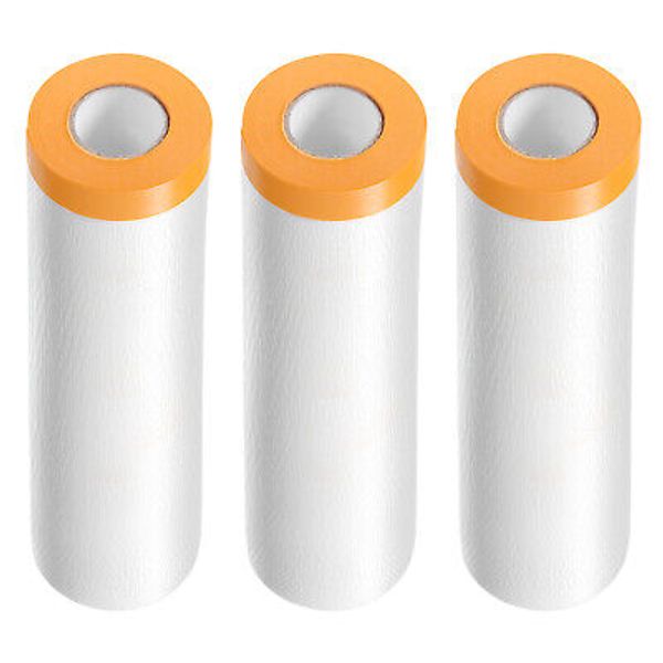 3 Rolls Pre-Taped Masking Film 118.1"x65.6ft Tape and Drape Plastic Drop Cloth