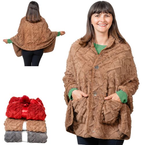 EzrAllora Boho Chic Wearable Blanket -No Sleeves- Lightweight Wrap Shawl - Lap Blanket - Gifts for Grandma - Women's Day Gifts (Jacquard, Velvet Brown)