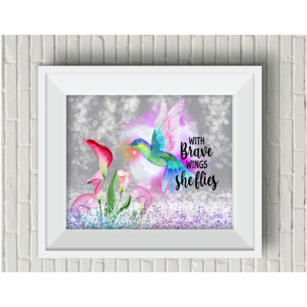 With Brave Wings She Flies Hummingbird Suicide Awareness UNFRAMED Art print