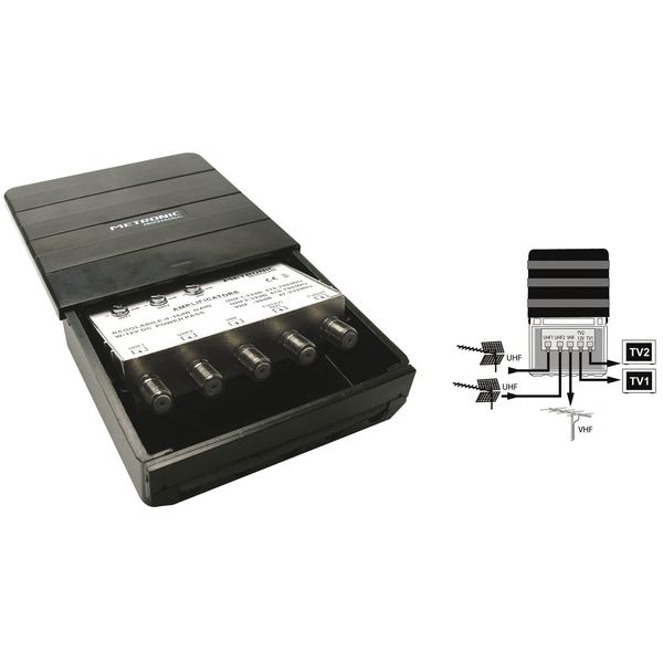 Metronic 414142 Verstärker TV mit LTE Filter, Schwarz