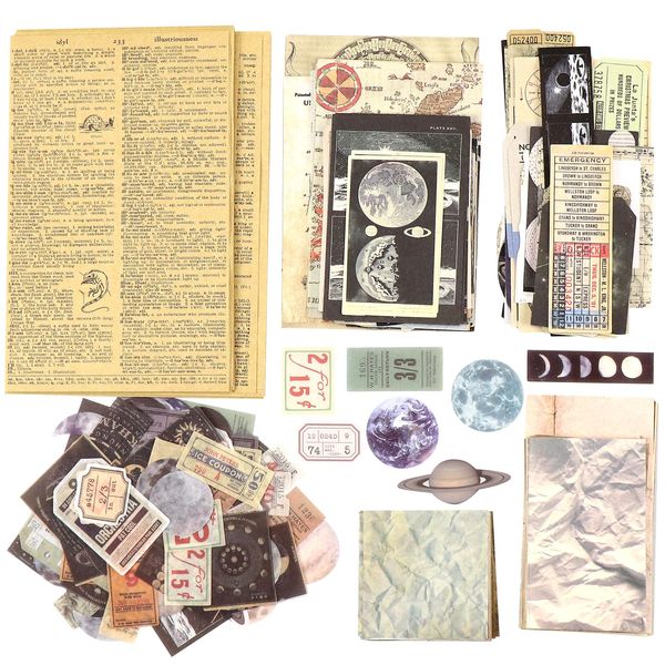 Meetory 317 Stück Journaling Zubehör, Astronomie Vintage Aufkleber, Scrapbook Sticker, Washi Papier Sticker Set, Vintage Scrapbooking Papier für Craft Scrapbook Album Journal