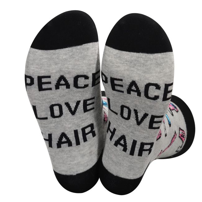 JXGZSO Funny Hairdresser Socks Peace Love Hair Barber Graduation Gift Hair Stylist Gift Cosmetology Gift