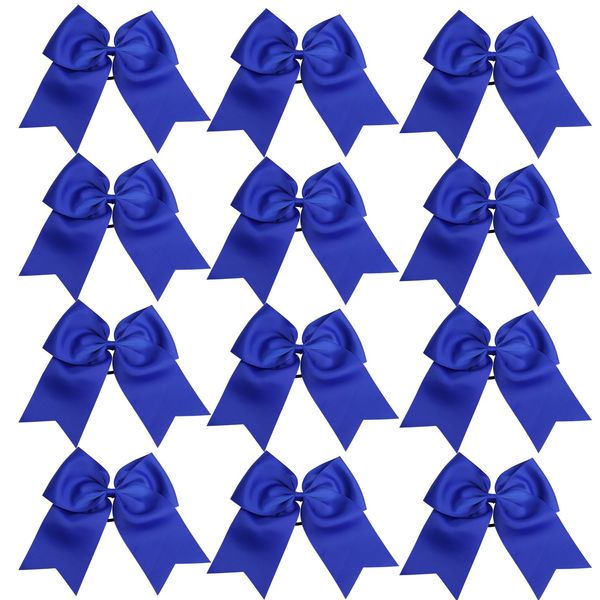 8 Inch Cheerleader Bows Ponytail Holder Cheerleading Bows Hair Tie(Royal Blue)