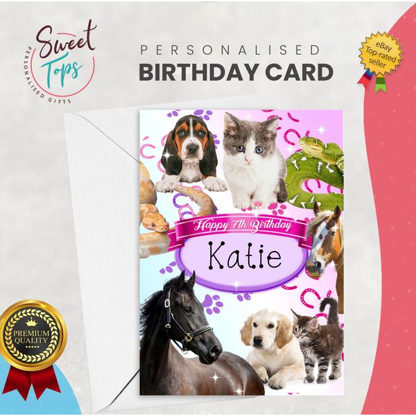 PERSONALISED A5 BIRTHDAY CARD PET ANIMALS| ANY NAME | AGE