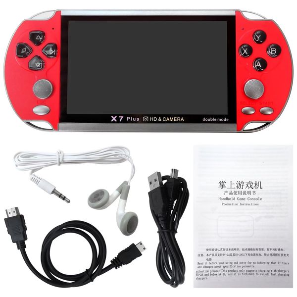 2025 New 128Bit 1000 Games Built-in Retro Portable Mini Handheld Video Game Console 8-Bit 5.1Inch Color LCD Kids Color Game Player Built-in 10000 Games (Red)