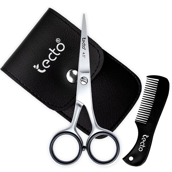 Tecto 4.5" Beard Moustache Scissors with Comb & Pouch, Stainless Steel Eyebrow, Ear & Nose Small Hair Scissors Multi Functions Men Facial Hair Grooming kit Gift Set
