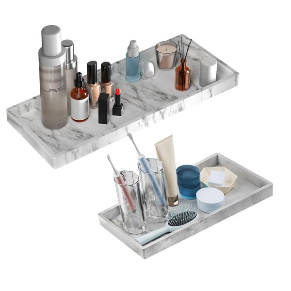 BBK Bathroom Vanity Tray - 2 Pack (7.8" and 11.8") Silicone Bathroom Trays for Counter, Perfume Key Trinket Ring Tray, Decor Soap Dispenser Countertop Tray for Kitchen Sink Organization (Marble Gray)