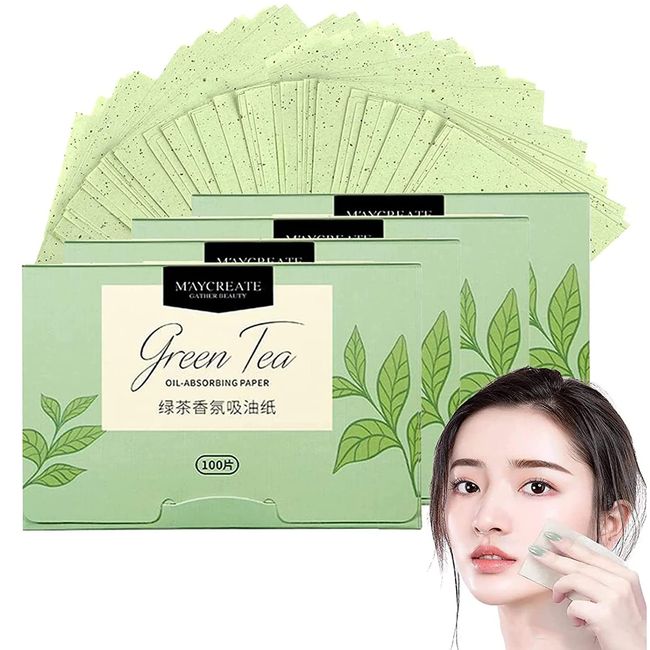 4 Packungen Gesichts-Löschpapier Grüntee Ölabsorbierende Blätter für Männer Frauen 400 Stück Gesichtsöl Blotting Paper, Gesicht Blotting-Papiere Face Oil Blotting Papers Öl-Löschpapier