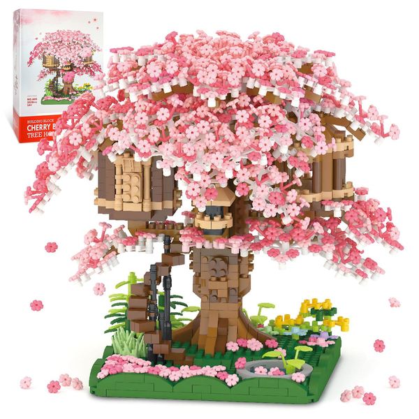 NEWABWN Cherry Blossom Bonsai Tree Mini Micro Building Set, Japanese Sakura Tree House Model Sets for Adults, Flowers House Mini Bricks Building Kit, Creative Gift Toys for Kids 12-14 (2028PCS)