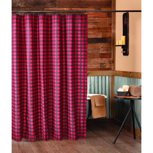 VIRAH BELLA Rustic Shower Curtain Set - Cloth Shower Curtain - Shower Curtains for Bathroom - Farmhouse Shower Curtain - Decorative Shower Curtain - 72" L x 72" W - Buffalo Plaid Red and Black