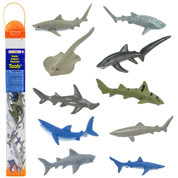 Safari Ltd. Sharks TOOB - 11 Hand-Painted Mini Figurines Including Great White, Whale Shark, Tiger Shark, Hammerhead, Mako, and More - Educational Toy Figures For Boys, Girls & Kids Toys Ages 3+