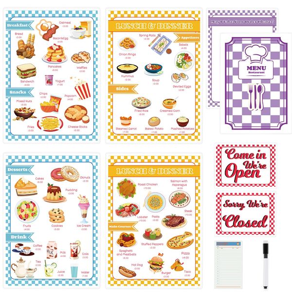 Diner Restaurant Play Set Food Play Kitchen Accessories Restaurant Toy Set 2 Double Sided Restaurant Menu Pen Waiters Order 60Page Receipt Book Pretend Play Set Role Play Accessories total of 4