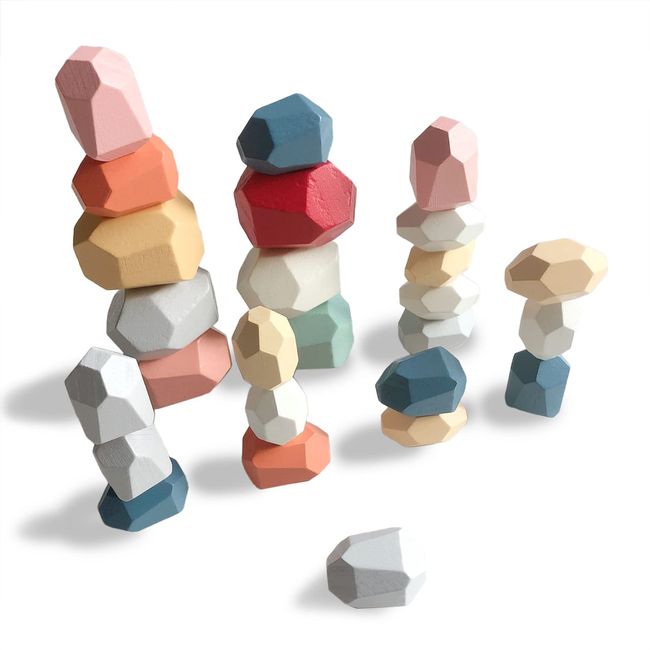 D STONE Shape Cube Uneven Stone Building Balance Stone Pattern Stone Building Blocks Montessori Mixed Color Set of 26 (Mixed Color)