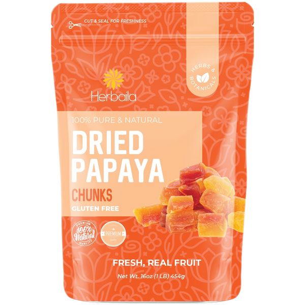 Dried Papaya Chunks, 1 Pound. Dried Papaya Fresh, Paw Paw Tree Diced Papaya Fruit, Lightly Sweetened. All Natural, Non-GMO, 16 Ounces.