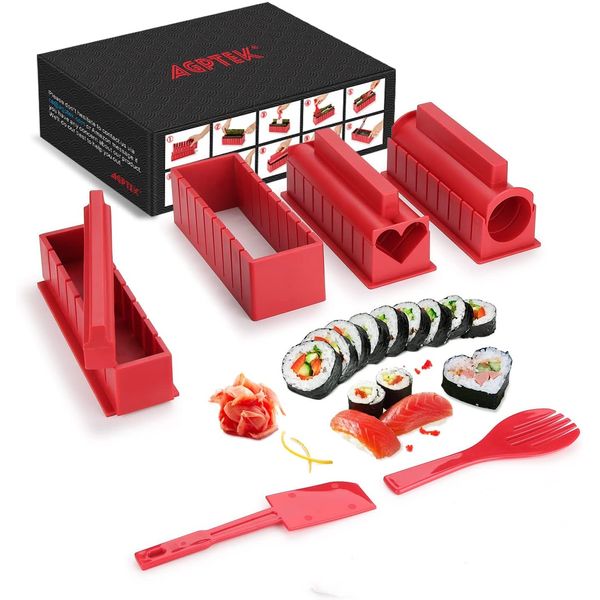 AGPTEK Sushi Making Kit, Sushi Maker 11PCS Complete with Premium Sushi Knife & User Manual, 11 Pieces DIY Sushi Set Sushi Rolls