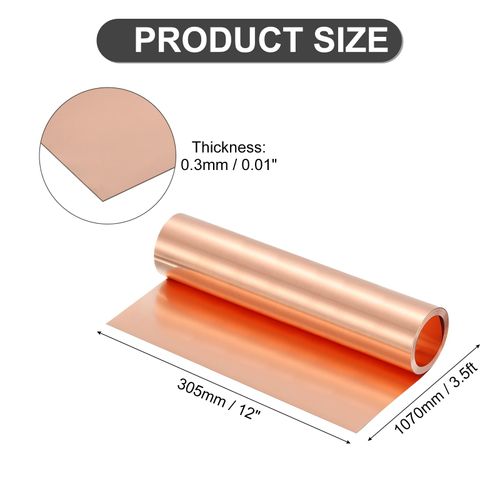 Uxcell T2 Copper Sheet Roll, 0.3mm 22Ga Thick, 1070mm x 305mm/3.5Ft x 12in, Copper Strip for Craft, Electrical, House Repair