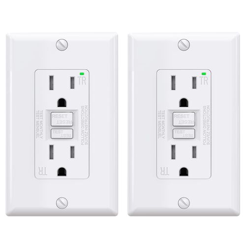 AIDA GFCI Outlets 15 Amp, Self-Test Electrical Outlet, GFI Tamper-Resistant Receptacle with LED Indicator, Ground Fault Circuit Interrupters, Wall Plate Included, UL Listed, White (2 Pack)