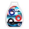 Trinity Vibes Stretchy Cock Ring 3 Pack. Red Blue and Black