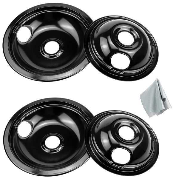 Black Porcelain Drip Pans Set 4-Pack 318067041 & 318067051 Compatible with Frigi-daire Ken-more Range Oven Replaces Electric Range Stove Burner 5304430149,5304430150 by Fetechmate