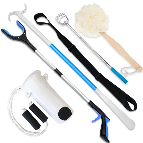 6PC Hip Kit, Hip Replacement Kit After Surgery,Hip Kit for Seniors Total Hip Replacement Prime-Grabber, Sock Aid,Shoehorn&Dressing Stick,Leg Strip,Back Scratcher,Bath Loofah, Hip Kit with Leg Lifter