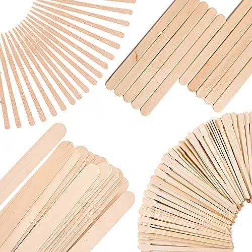 Mibly 4 Style Assorted Wooden Wax Sticks - for Body Legs Face and Small Medium Large Sizes Eyebrow Waxing Applicator Spatulas for Hair Removal or Wood Craft Sticks
