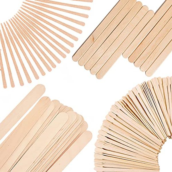 Mibly 4 Style Assorted Wooden Wax Sticks - for Body Legs Face and Small Medium Large Sizes Eyebrow Waxing Applicator Spatulas for Hair Removal or Wood Craft Sticks