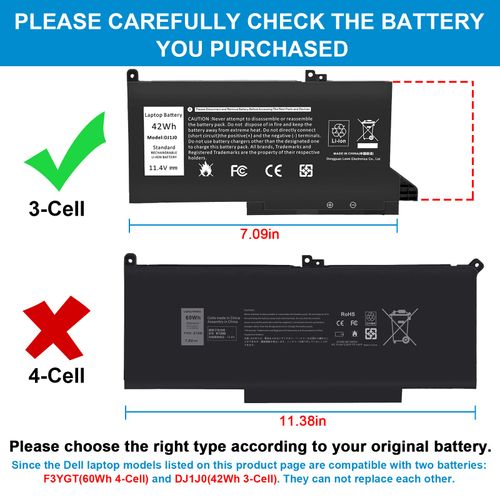 Futurebatt New Replacement Battery for Dell DJ1J0 451-BBZL PGFX4 ONFOH DJ1JO,for Dell Latitude 12 7000 7280 7480 Series [42Wh 11.4V]