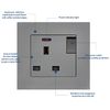 2 Pack Electrical Single Switched Power Socket, 3-pin 13A Switched Plug Screwless Wall Socket, PC Plate Wall Outlet(Grey)
