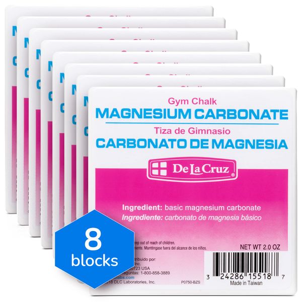 De La Cruz Magnesium Carbonate Gym Chalk - Weightlifting, Gymnastics and Rock Climbing Chalk - 8 Blocks