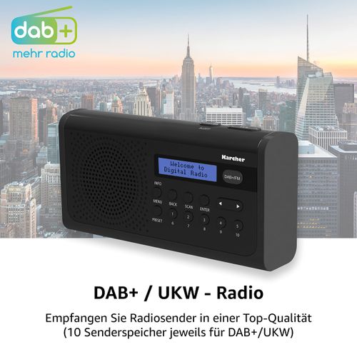 Karcher 2405 Portable Digital Radio (DAB +/FM Radio, Alarm Clock, LCD Display, Mains/Battery Powered Black